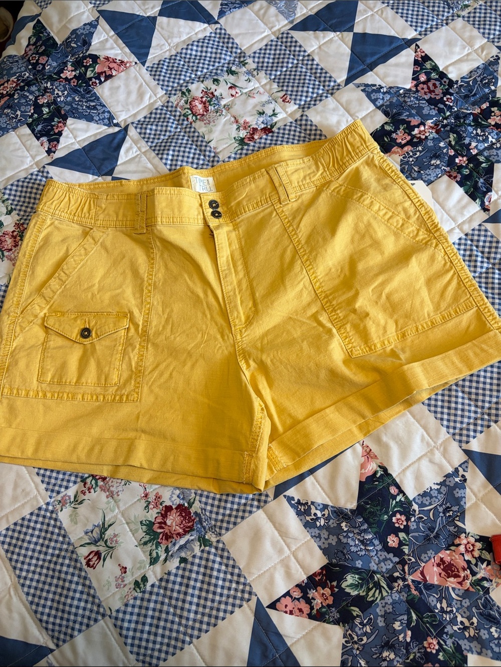 Time and Tru Yellow Utility Pocket Shorts